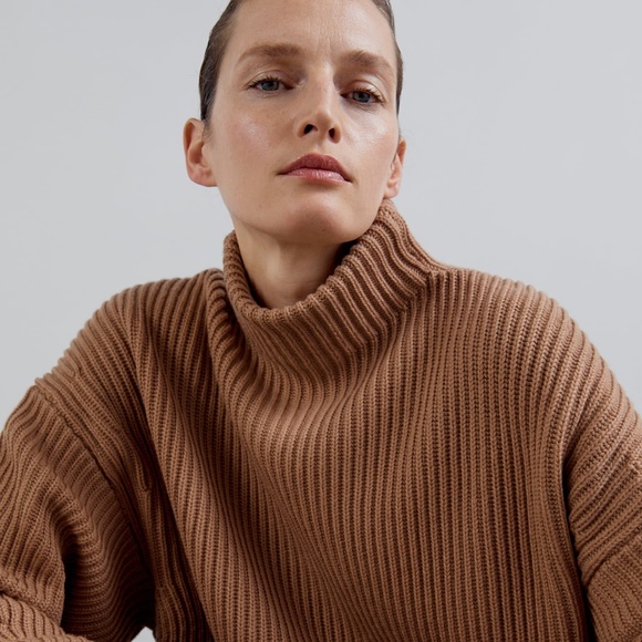 Zara Tan Knit Wool Blend Turtleneck Sweater - Picture 3 of 10